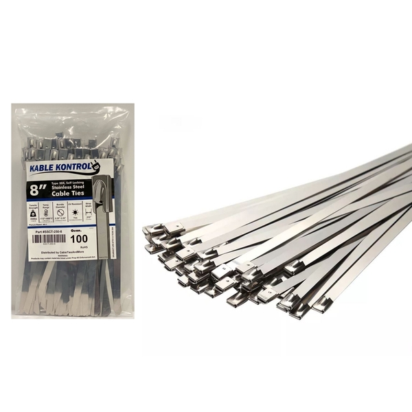 Kable Kontrol Kable Kontrol® Stainless Steel Metal Zip Ties - 8" Long - 200 Lbs Tensile Strength - 100 pcs / Pack SSCT08